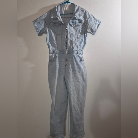 Celebrity Pink Light Blue Denim Jumpsuit - Picture 3 of 6